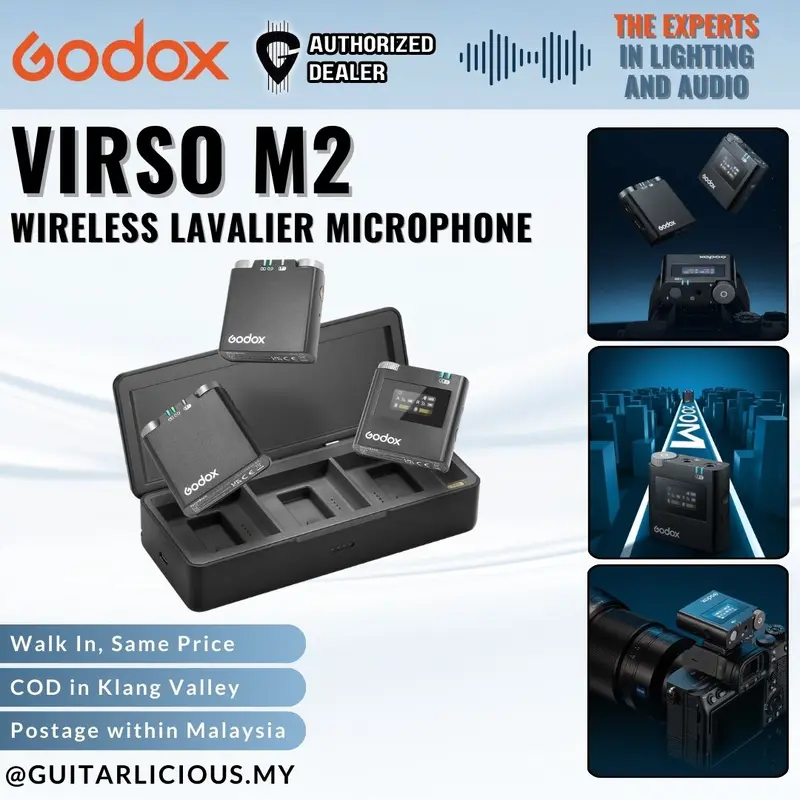 GODOX Virso M2 - Wireless Lavalier Mic System, Built-in Battery Charging Case, for Cameras, PC, Smartphones