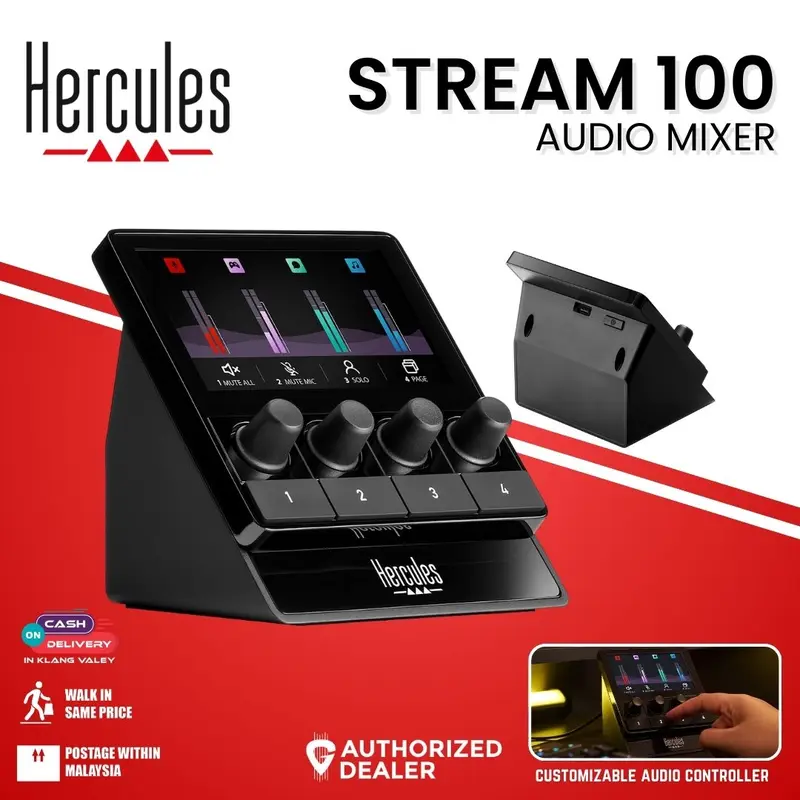 Hercules Stream 100, Audio Mixer for Content Creators, Streaming, Gaming ( Compatible with Windows PC Only / Stream-100 )