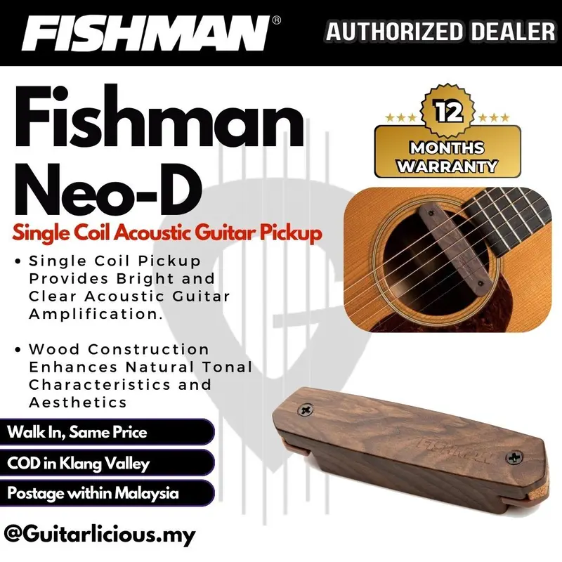 Fishman Neo-D Single Coil Acoustic Guitar Pickup, Wood ( NeoD / Neo D )