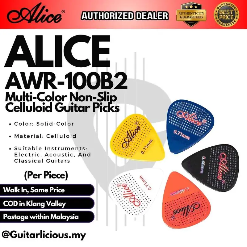 ALICE AWR-100B2 Guitar Pick Solid-Color Celluloid Picks, Anti-Slip