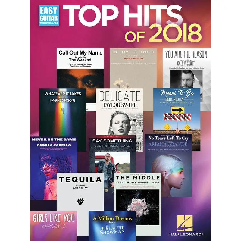 TOP HITS OF 2018 EASY GUITAR NOTES & TAB