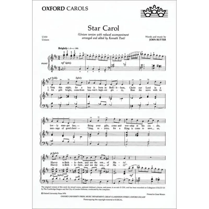 STAR CAROL ARR RUTTER SIMPL UNISON/PNO
