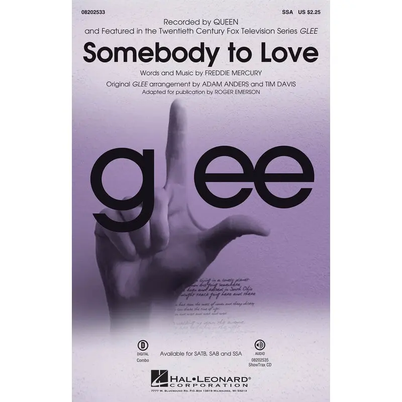SOMEBODY TO LOVE FROM GLEE SSA