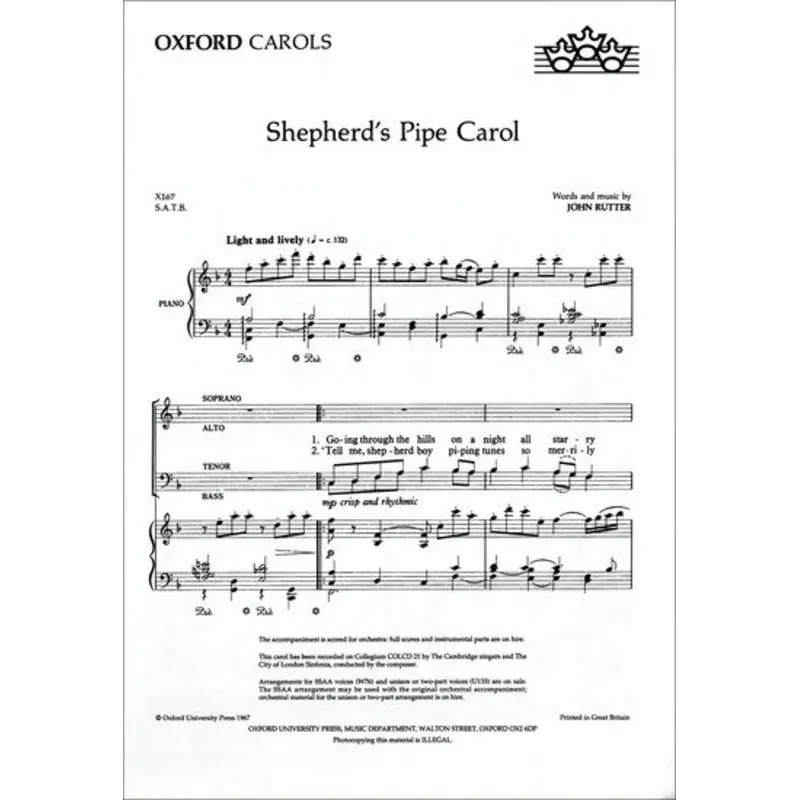 SHEPHERDS PIPE CAROL SATB/PNO