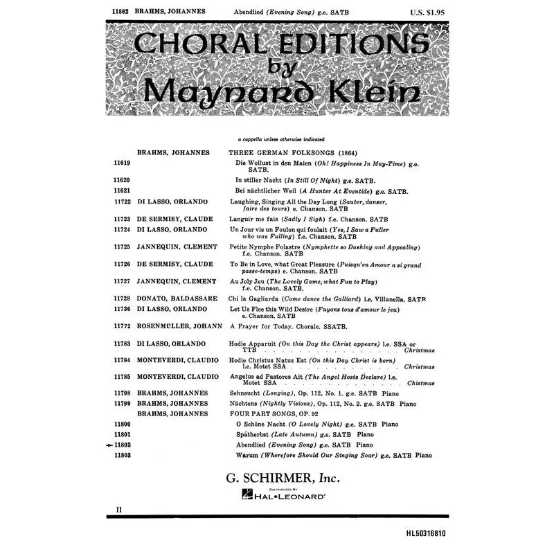 ABENDLIED (EVENING SONG) SATB/PIANO