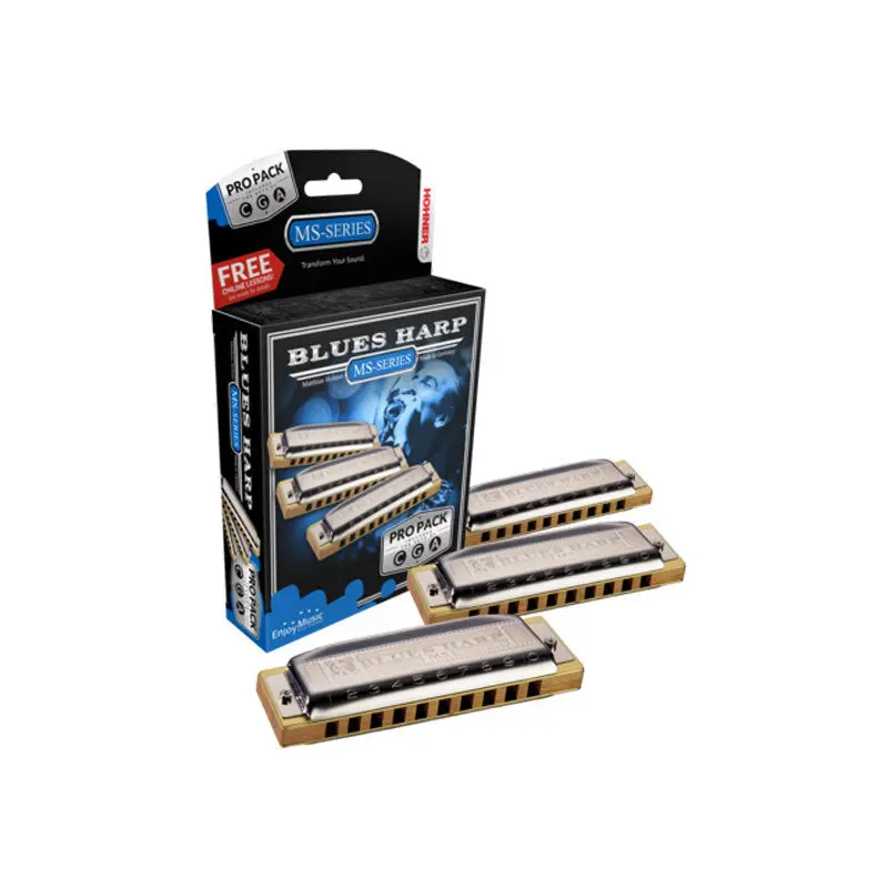 Hohner Blues Harp 3-Pce Harmonica Pro Pack in the Keys C, G, A