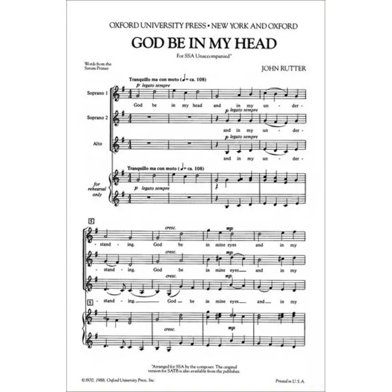 GOD BE IN MY HEAD SSA UNACCOMPANIED