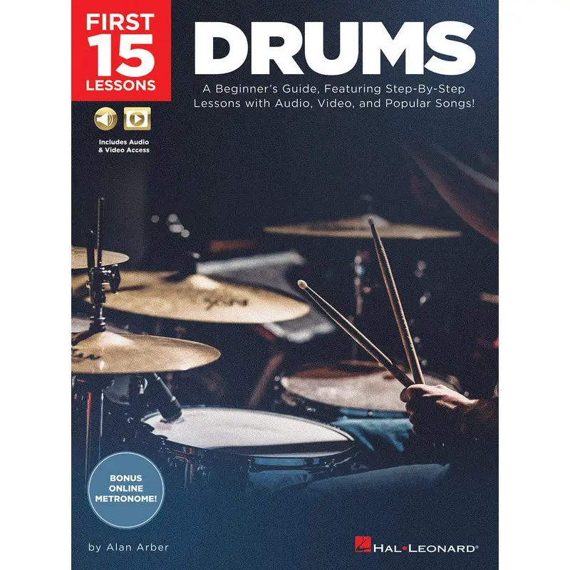 FIRST 15 LESSONS DRUMS BK/OLM
