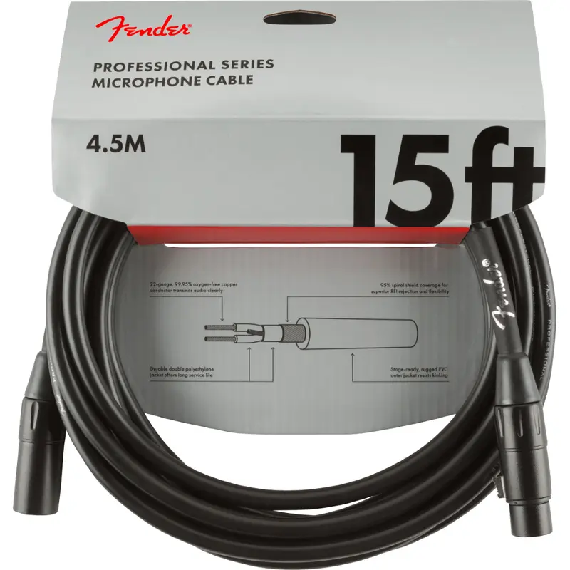 Fender PROFESSIONAL SERIES MICROPHONE CABLE 15', Black