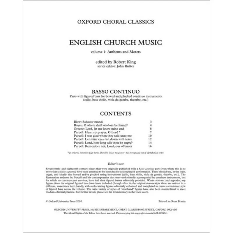 ENGLISH CHURCH MUSIC BK 1 BASSO CONT