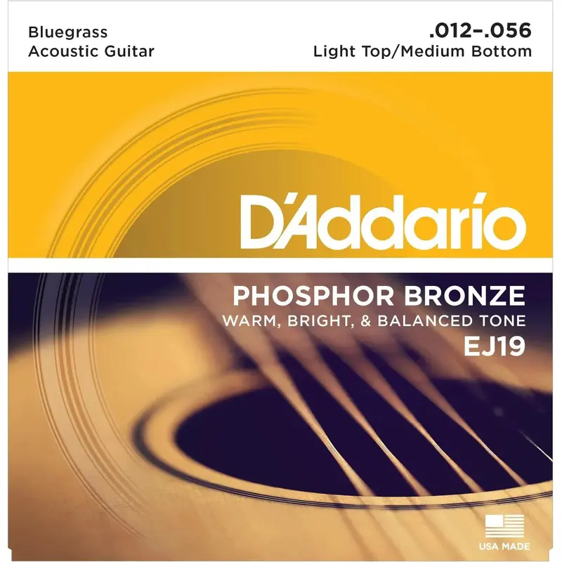 D'ADDARIO EJ19 PHOSPHOR BRONZE ACOUSTIC GUITAR STRINGS, BLUEGRASS, 12-56