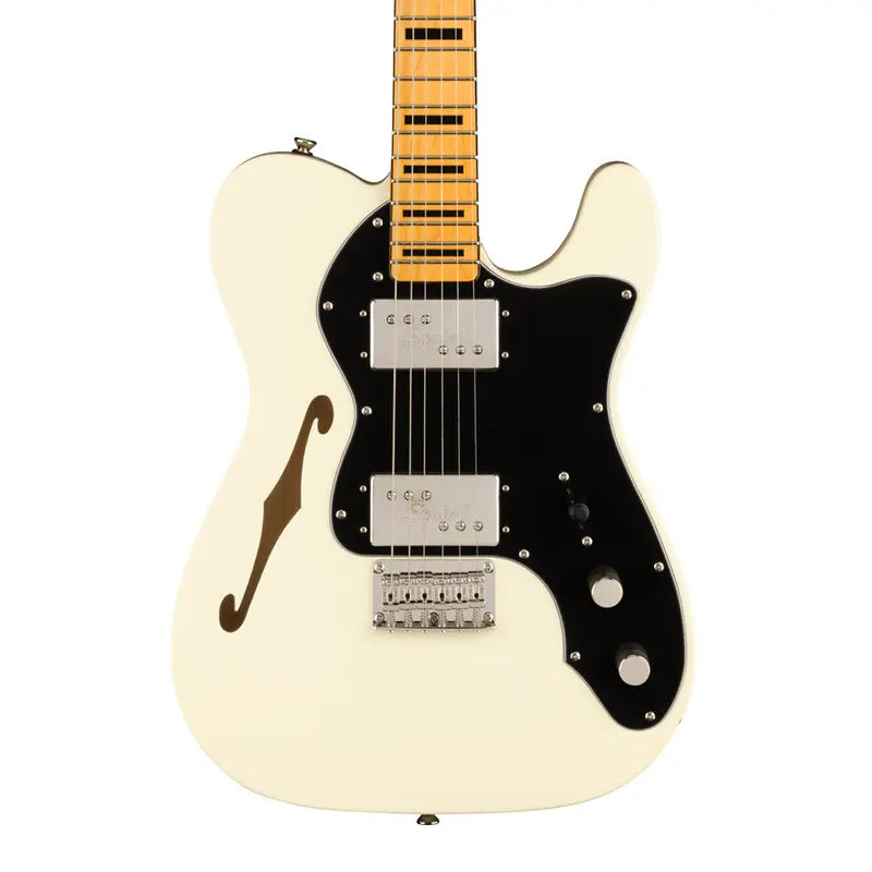 Squier FSR Classic Vibe '70s Telecaster Thinline, Maple Fingerboard with Blocks and Binding, Black Pickguard, Olympic White