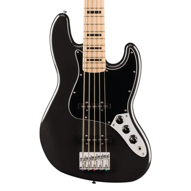 Squier Affinity Series Active Jazz Bass V with Maple Fingerboard and Black Pickguard - Black Metallic