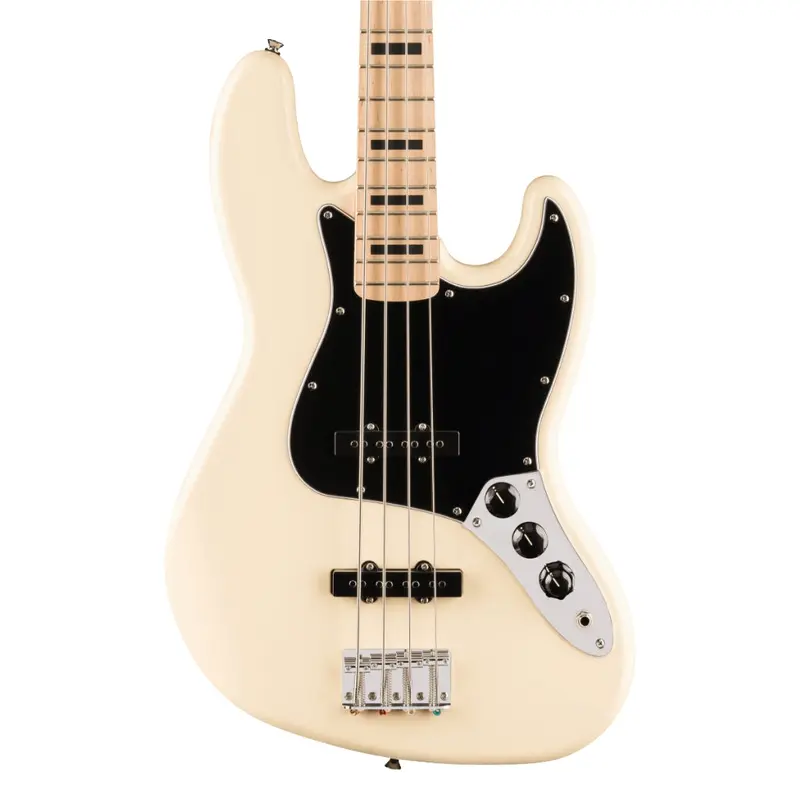 Squier Affinity Series Active Jazz Bass with Maple Fingerboard and Black Pickguard - Olympic White