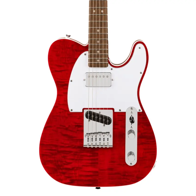 Squier Affinity Series Telecaster SH Flame Maple Top and Laurel Fingerboard with White Pickguard - Crimson Red Transparent