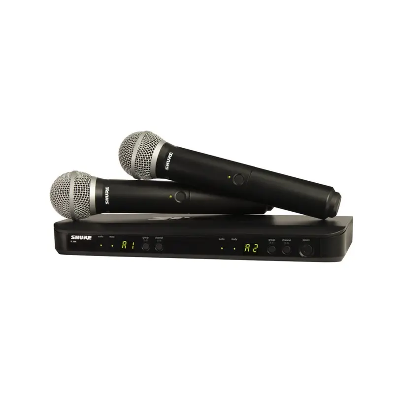 Shure Wireless Dual Handheld System 2 x BLX2PG58 Mic & BLX88 RX Auto Setup: 614-638MHz